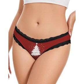Aueyan Christmas Underwear Holiday Panties for Women with Lace Trim Funny Printed Underpants