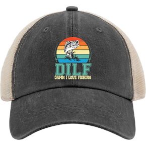 DILF Damn I Love Fishing Sun Hat Cool Hat AllBlack قبعة الشاطئ النسائية هدايا للجدة قبعات رائعة