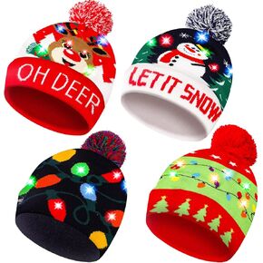 Christmas LED Light-up Knitted Beanie Hat Colorful Flashing Holiday Xmas Christmas Party Supplies(One Size Fits More)