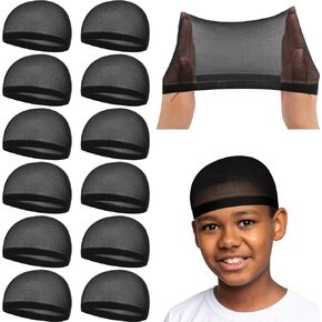 Toulite 12 Pcs Kids Stocking Wave Cap Stretchy Stocking Skull Cap Kids Wig Caps Baby Beanie Caps Stretchy Stocking Cap (Black)