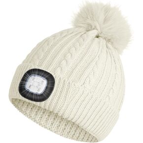 LED Beanie Hat with Light, USB Rechargeable Headlamp Winter Hat, Flashlight Knit Beanie with Pom for Kids Thru Adults