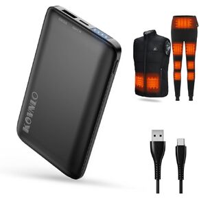حزمة بطارية KOVNLO لسترة ساخنة، بنك طاقة USB 5 فولت 2 أمبير 10000 مللي أمبير في الساعة مع كابل شحن USB-C