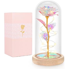 Beferr Gifts for Women Christmas Birthday Gifts for Mom Galaxy Rose Enchanted Crystal Flower Gift Light Up Rose in Glass Dome,Grandma Roses Ideas Gifts for Sister Wife Daughter Friend
