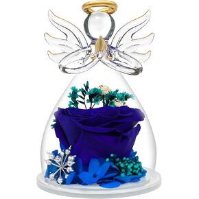 Christmas Rose Gifts For Women,Preserved Flower Rose Gifts in Glass Angel Figurines,Birthday Gifts for Women,Angel Rose Gifts for Her Mom Mothers Grandma,Real Flowers Purple Gift,Thanksgiving Gifts