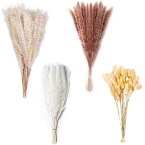 100PCS Natural Dried Pampas Grass Decor - 17.5" Fluffy Pampas Grass Bouquet - Boho Home Decor Dried Flowers for Wedding Floral Room Home Party Table Decorations