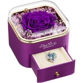NEWNOVE Preserved Real Purple Rose, Forever Flowers Gifts for Mom Grandma Wife Girlfriend on Christmas, Valentines Day, Mothers Day, Anniversary or Birthday Gifts for Women, I Love You Gifts for Her