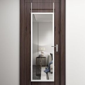 48" x 16" Over The Door Mirror Full Length Mirror Door Mirror Wall Mirror Hanging with 2 Metal Hangers for Bedroom Living Room Bathroom White