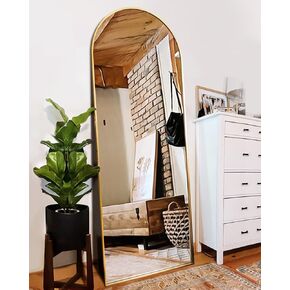Floor Mirror, Full Length Mirror with Stand, Arched Wall Mirror, Mirror Full Length, Gold Floor Mirror Freestanding, Wall Mounted Mirror for Bedroom Living Room, Gold
