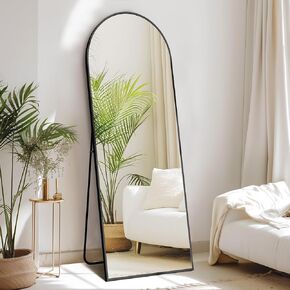 Sweetcrispy Arched 64"x21" Full Length Mirror Full Body Floor Mirror Standing Hanging or Leaning Wall, Arch Wall Mirror with Stand Aluminum Alloy Thin Frame for Bedroom Cloakroom,Black