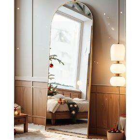 Floor Mirror, Full Length Mirror, Arched Mirror, Standing Mirror, Tall Mirror, Wall Mounted, FreeStanding, Large Mirror, 58"×18", Aluminum Frame - Gold