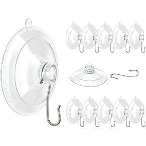 VIS'V Suction Cup Hooks, Small Clear Suction Cups with Metal Hooks 1.77 Inches Removable Suction Cups for Window Glass Door Kitchen Bathroom Shower Wall - 12 Pcs