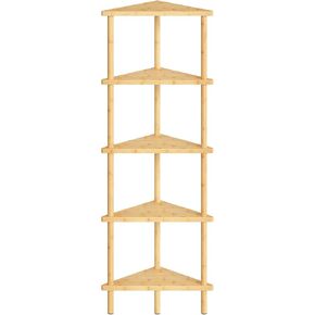 HOOBRO Corner Shelf Stand, 3-Tier Bamboo Corner Bookshelf, Plant Corner Display Shelf, Corner Bookcase, Multipurpose Shelving Unit for Small Space, Living Room, Easy Assembly, Natural YL19CJ01