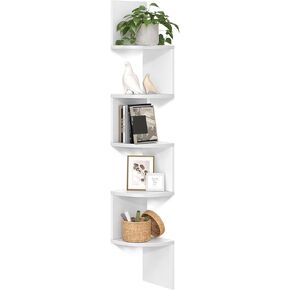 VASAGLE Corner Shelf Wall Mount, 5-Tier Floating Corner Bookshelf, Plant Shelf for Bedroom, Living Room, Bathroom, Home Office, Cloud White