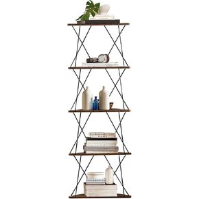 Corner Shelf, 5 - Tier Corner Stand, Ladder Bookshelf, Triangle Display Shelf with Iron Wire Frame, for Living Room, Bedroom, Rustic Brown