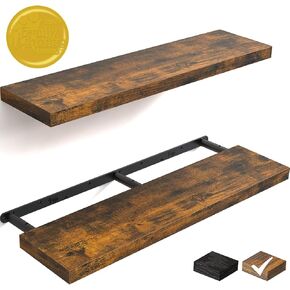 BAYKA Floating Shelves, 22.5" Wall Mounted Wood Shelves for Bathroom, Bedroom, Living Room, Kitchen, Hanging Shelf for Books/Storage/Decor with 22lbs Capacity (Rustic Brown,Set of 2)