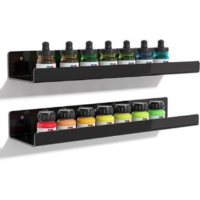 upsimples 4 Pack Acrylic Shelves for Wall Storage, 15" Floating Bookshelves for Kids, Display Shelf Organizer for Bathroom, Bedroom, Living Room, Kitchen, Room Decor, Clear