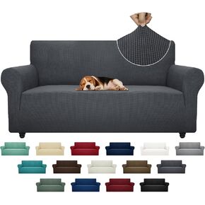 ZNSAYOTX Super Stretch Couch Cover (71"-91") Universal Sofa Covers with Elastic Bottom, Dog Cat Pets Friendly Washable Furniture Protector Fitted Sofa Slipcovers Stay in Place (Dark Grey, Sofa)