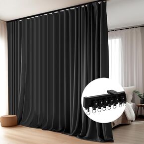 Room Divider Blackout Curtains Flexible Curtain Track Set Ceiling Mounted Curtain Rod Window Curtains for Bedroom Living Room, 1 Panel Dark Grey Curtain and Black Track Set (W72 x H72 in)