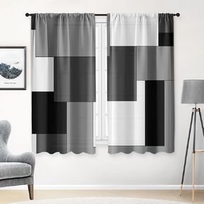 Teal Kitchen Curtains 36 Inch Length Turquoise Window Curtains Over Sink Set of 2, Abstract Grey White Painting Art Short Tier Curtain for Kitchen, Modern Small Kitchen Decor 26x36 Inch