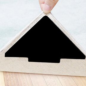 Rug Tape, 10 Pcs Double Sided Non Slip Reusable Rug Stopper, Washable Rug Pad Grippers for Hardwood Floors, Tile Floors, Carpets, Floor Mats, Wall (Black)