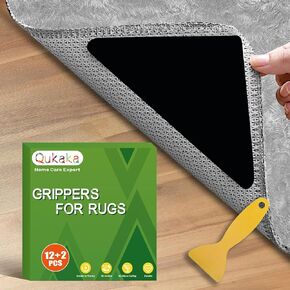 12+2PCS Non Skid Rug Backing for Hardwood Floors and Tiles,Reusable and Washable Non Slip Rug Pads,Rug Tape Hardwood Floor No Damage,Home Decor Apartment Essentials Carpet Tape for Area Rugs