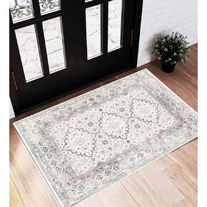 Area Rug 6x9 Washable Rug Gray Vintage Rug Traditional Floor Cover Thin Rug Retro Kitchen Indoor Distressed Non Slip Carpet Floral Print Mat Living Room Bedroom Dining Room