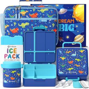 Fimibuke Kids Bento Snack Lunch Box with 4 Compartment, Insulated Bag, Stainless Steel Vacuum Thermos Food Jar, Ice Pack, Utensils Set, Birthday Gift for Age 3-12 Back to School Toddler Girl Boy Adult