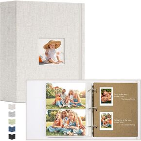 Vienrose Photo Album 4X6 60 Pockets, Linen Scrapbook Photo Album, 3 Ring Binder Album with 40 Scrapbook Pages, and 20 Self-Adhesive Pages, Travel Family Wedding (Beige)