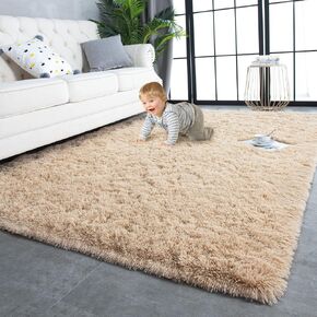TWINNIS Super Soft Shaggy Rugs Fluffy Carpets, 4x5.9 Feet, Indoor Modern Plush Area Rugs for Living Room Bedroom Kids Room Nursery Home Decor, Upgrade Anti-Skid Rectangular Fuzzy Rug, Black