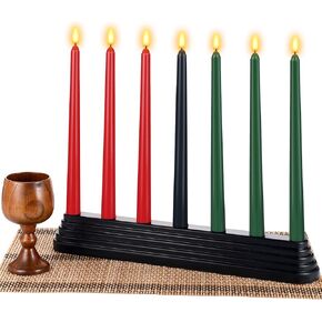 10 Pcs Kwanzaa Kinara Set Wooden Kwanzaa Candle Holder Wooden Wine Goblet Bamboo Table Mat Kwanzaa Celebration Decorations