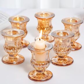 Glass Taper Candle Holders Set of 6 Clear Crystal Candle Holders for Candlesticks, Elegant Candle Stick Holders Glass Candle Holders for Table Centerpiece Wedding Party Christmas Thanksgiving Festival