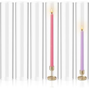 Hurricane Candle Holder - 6 Pcs 2.5" W x 14" H Hurricane Glass Candle Holders Tall Candle Cylinder Glass Candle Holder Clear Open Candle Cover for Wedding Party Christmas Home Decor