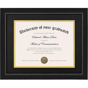 upsimples 11x14 Diploma Frame with High Definition Glass, Display 8.5x11 Certificate with Black over Gold Mat, Degree Document Frame for Wall and Tabletop, Mahogany with Gold Beads, 1 Pack
