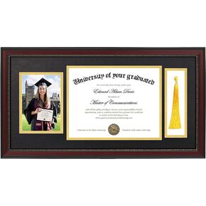 upsimples 11x14 Diploma Frame with High Definition Glass, Display 8.5x11 Certificate with Black over Gold Mat, Degree Document Frame for Wall and Tabletop, Mahogany with Gold Beads, 1 Pack