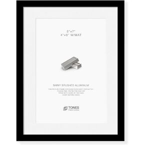 12x16 Frame Photo Picture Frames Black Frame Aluminum Shiny Brushed with 8x12 Mat, Metal Poster Frames for Art Gallery Wall Tabletop Decor