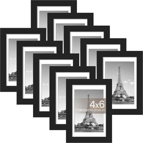 upsimples 5x7 Picture Frame Set of 10, Display Pictures 4x6 with Mat or 5x7 Without Mat, Multi Photo Frames Collage for Wall or Tabletop Display, Black
