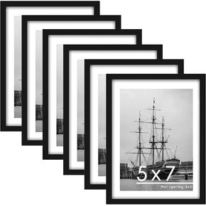 PEALSN 8x10 Picture Frame Set of 6, Display Picture 5x7 with Mat or 8x10 Without Mat, Black Woodgrain