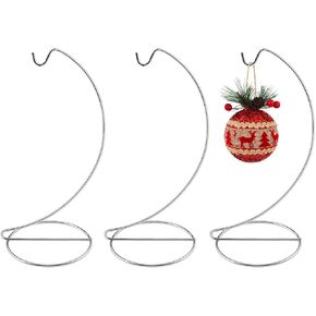 Abom 9in Ornament Display Stand, 3 Pack Silver Iron Hanging Hook Hanger for Glass Globe, Air Plant Terrarium, Witch Ball, Christmas Ornaments, and Wedding Decor