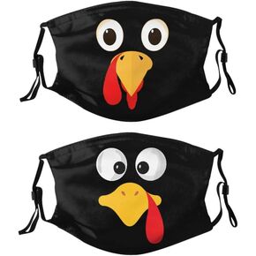 2Pcs Thanksgiving Turkey Face Mask Breathable Adjustable Cloth Balaclavas Mask With 4 Filters For Men Women