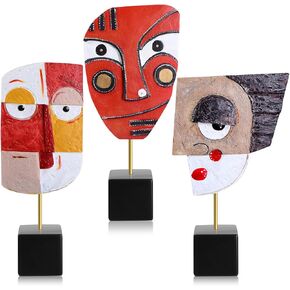 3 Pcs Wink Handcrafted Statues Resin Abstract Sculpture for Home African Art Tribal Figurines Decorations Face Sculpture Home Decor Colorful Decor for Home Office Living Room Entrance
