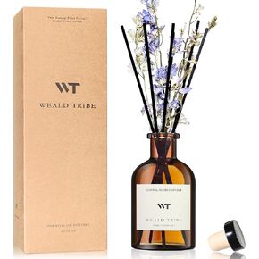 WEALD TRIBE Reed Diffuser Set for Bathroom Air Fresheners, Oil Diffuser Sticks with Flower | Eucalyptus & Mint Scent 4.0 fl oz Home Fragrance with Sticks Defusers | House Bedroom Office Shelf Decor