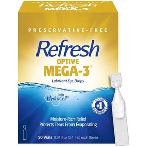 Refresh Optive MEGA-3 Lubricant Eye Drops Preservative-Free Artificial Tears, 0.01 fl oz (0.4 mL), 60 Single-Use Containers