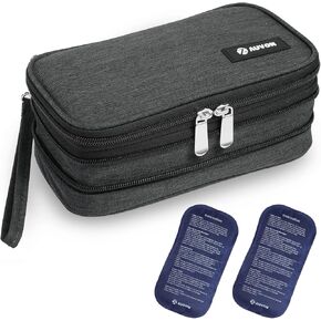 AUVON Insulin Cooler Travel Case, Expandable Insulated Diabetic Bag with 2 * 180g Ice Packs for Double Cooling Time, Portable Medication Cooler Bag for Insulin Pens and Blood Glucose Monitor Supplies