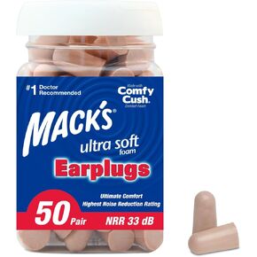 Mack's Ultra Soft Foam Earplugs, 50 Pair - 33dB Highest NRR, Comfortable Ear Plugs for Sleeping, Snoring, Travel, Concerts, Studying, Loud Noise, Work | Made in USA