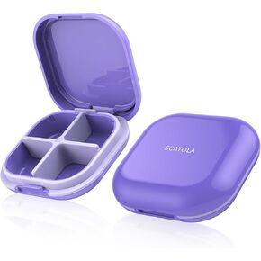 منظم حبوب الدواء اليومي 4 حجرات، صندوق حبوب صغير محمول لحبوب السفر، حاوية حبوب صغيرة لجيب المحفظة، منظم أدوية السفر المدمج للفيتامين وزيت كبد سمك القد، مكمل (أرجواني) in Kuwait