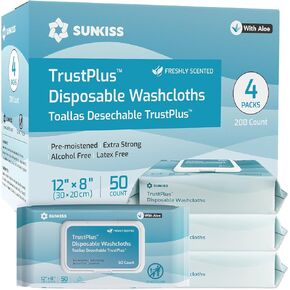 SUNKISS Trustplus Wet Wipes for Adult, Extra Thick 8"x12" Body Cleaning Wipes with Aloe for Elderly Incontinence & Cleansing, 50 Count