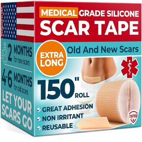 Medical Grade Silicone Scar Tape - 1.6"x150" - Visible Difference on Surgical & Keloid Scars - Reusable Silicone Scar Sheets - Easy to Use Silicone Tape for Scars