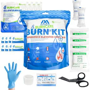 Burn Kit, 4pcs Burn Dressings 4x4", 8pcs Burn Gel Packets 3.5g, 4pcs Burn Pads, First Aid Kit Cooling Soothing Cream Relief with Bandage, Nitrile Gloves, Scissors, Tape