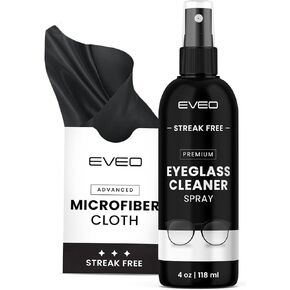 EVEO Eyeglass Cleaner Spray - No Streaks Technology with Microfiber Cleaning Cloth- Glasses Cleaning Kit - Glasses Cleaner Spray with Lens Cleaner Cloth - Screen & Eye Glasses Kit - 8oz (4ozx2)