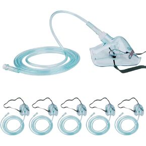 5 Pack Oxygen Mask with 6.6' Tubing and Adjustable Elastic Strap - Adult Europe Size L